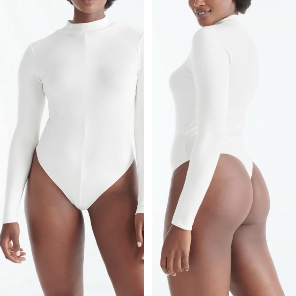 Knix x Birds Papaya XXXL Cream Mock Neck Long Sleeve Bodysuit Minimal Classic